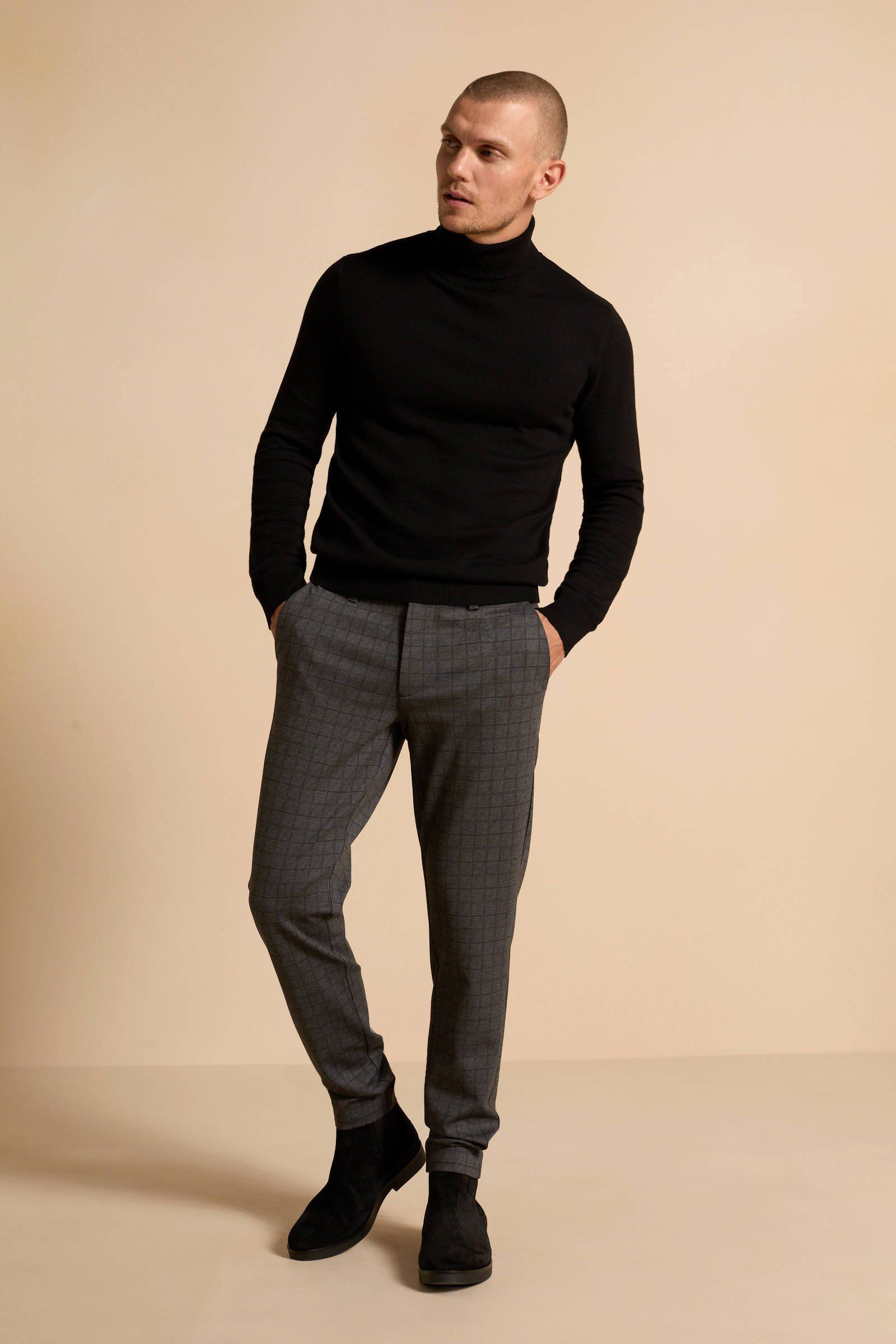 ONLY & SONS geruite slim fit chino ONSMARK grijs