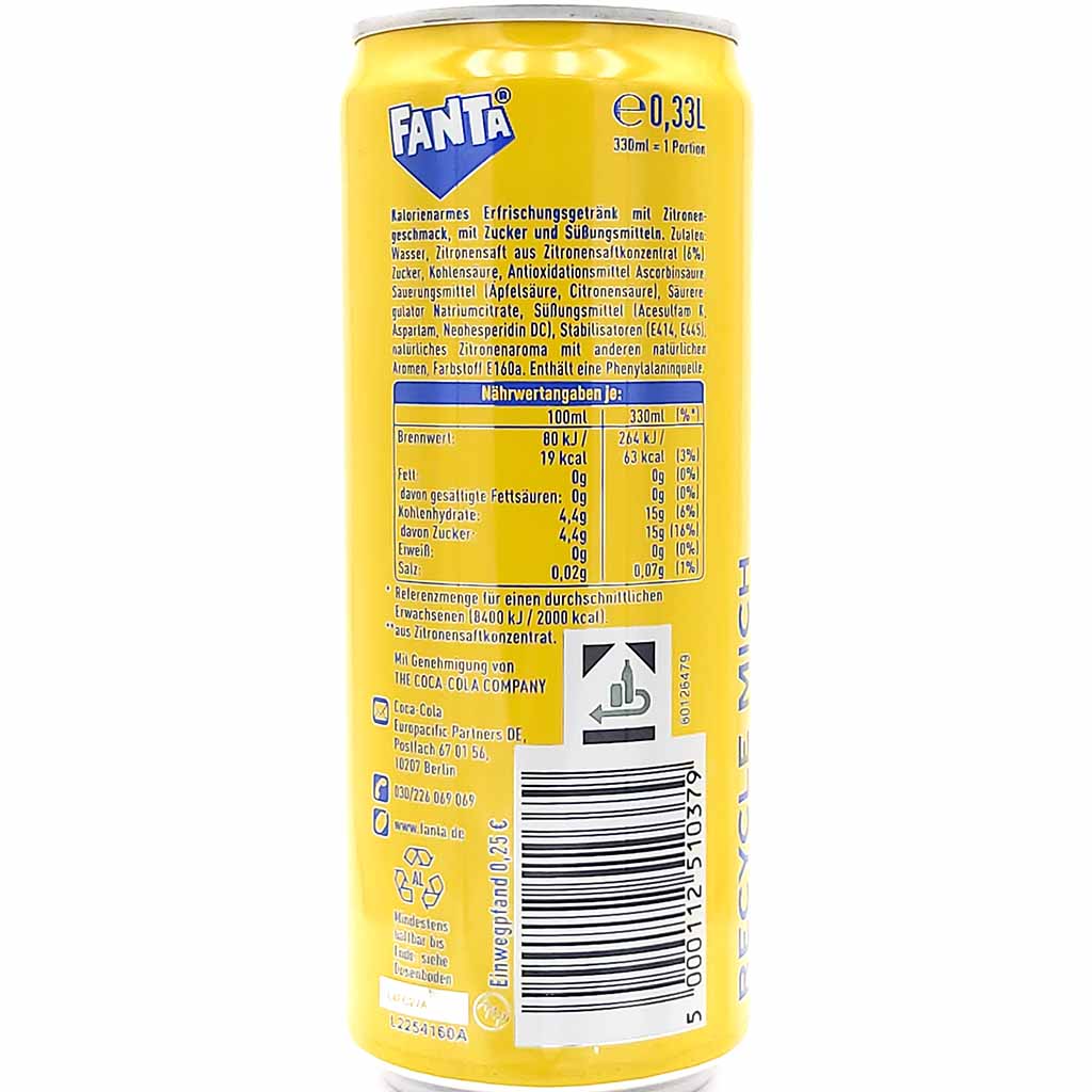 24x Fanta Lemon wenig Kalorien Dose je 0,33L=7,92L MHD:31.5.25