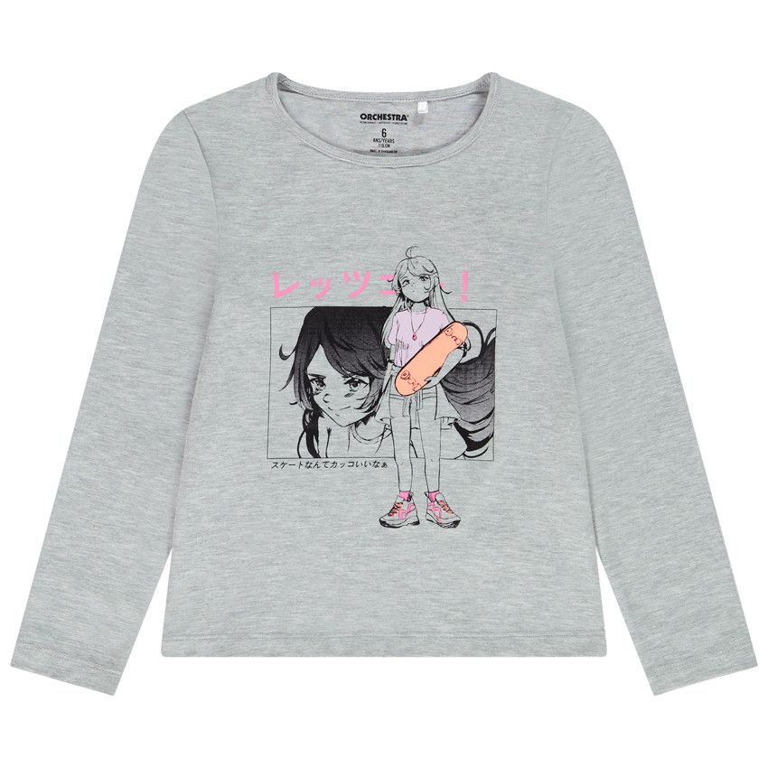 T-shirt manches longues en jersey print fantaisie pour fille - Gris clair