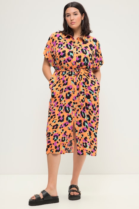 Hemdblusen-Midikleid, oversized, Color-Leo, Bindegürtel