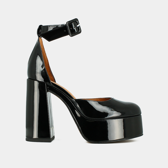Babies à talons hauts et plateformes  en cuir vernis noir