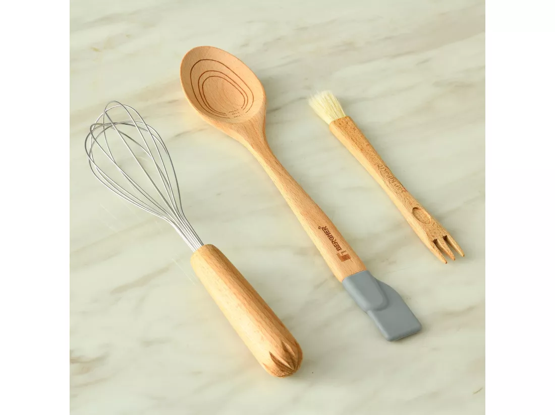 Lot de 3 ustensiles de cuisine multifonctions GENIUS 2 en 1 en acier inoxydable et silicone Bergner.