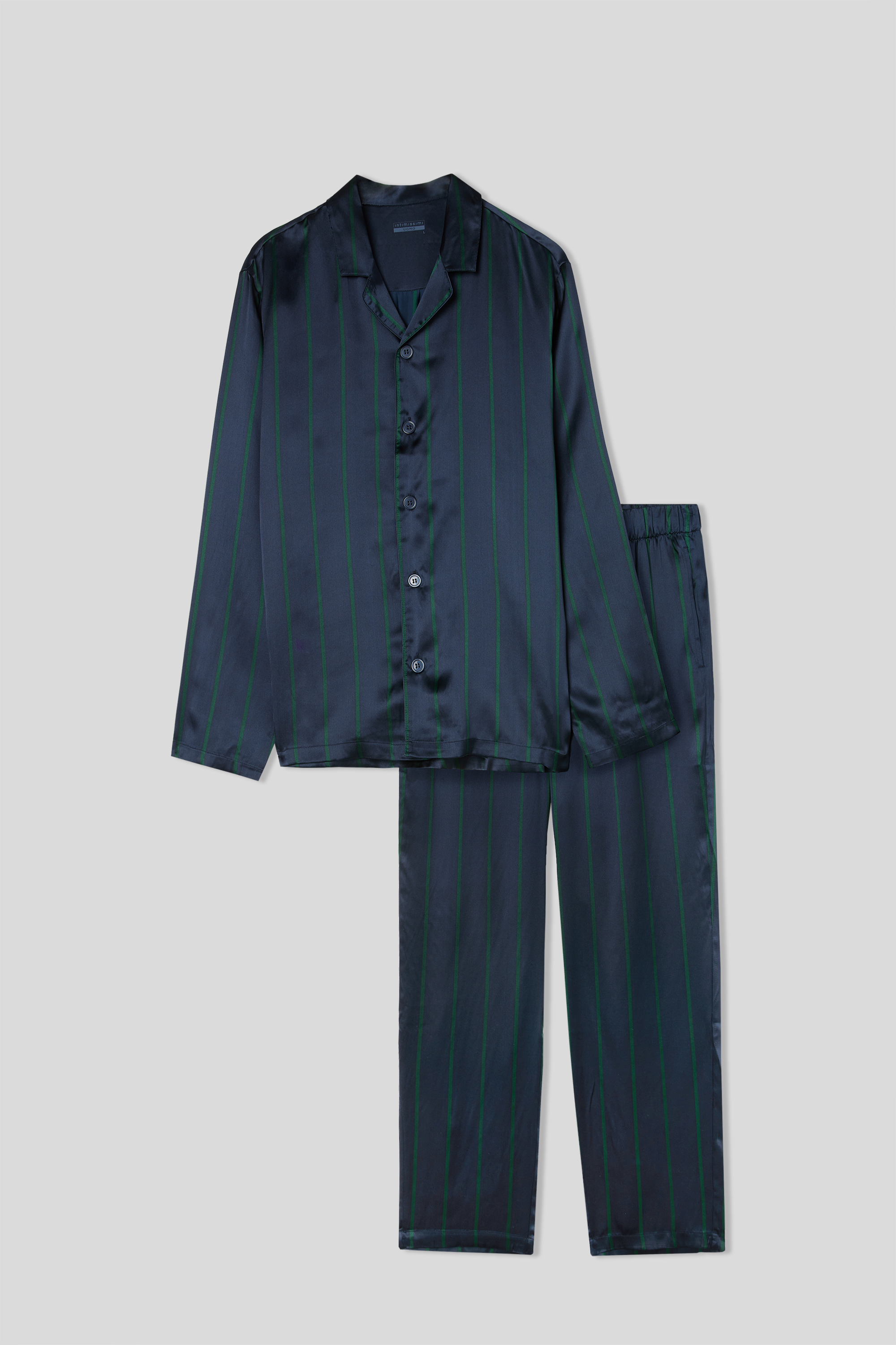 Pijama longo de seda com estampa listrada