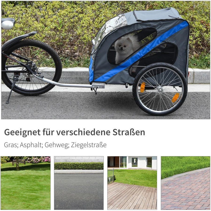 PawHut Fahrradanhänger für Hunde grau, blau