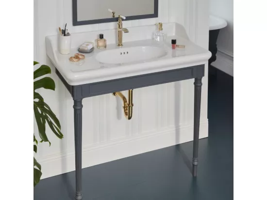 Console JACOB DELAFON Cléo 1889 avec plan vasque + miroir + robinet lavabo or + siphon or