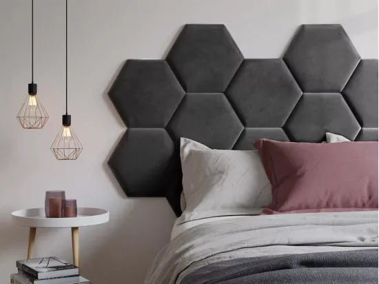 Panneaux muraux tête de lit - 220 cm - Velours - Gris - HOPE de Pascal Morabito
