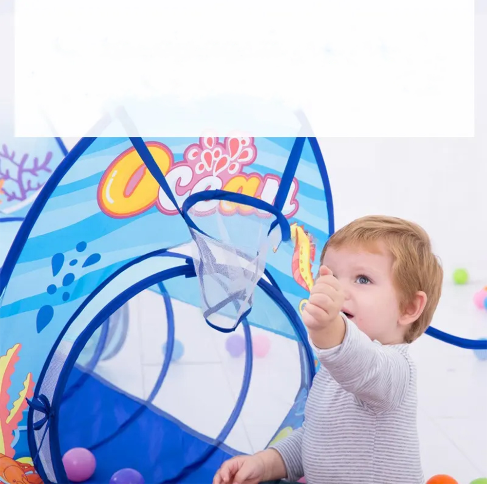 (270x90cm) Kinder Pop-Up Spielzelt Bällebad Spiel Tunnel mit Wurfkorb   Tragetasche - Meerestiere