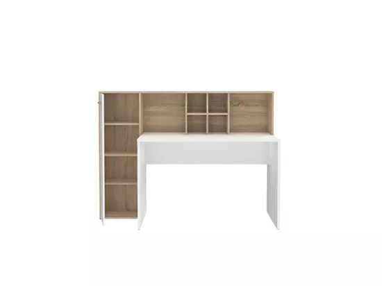 Bureau droit avec rangements décor chêne clair et blanc mat - KEVAN