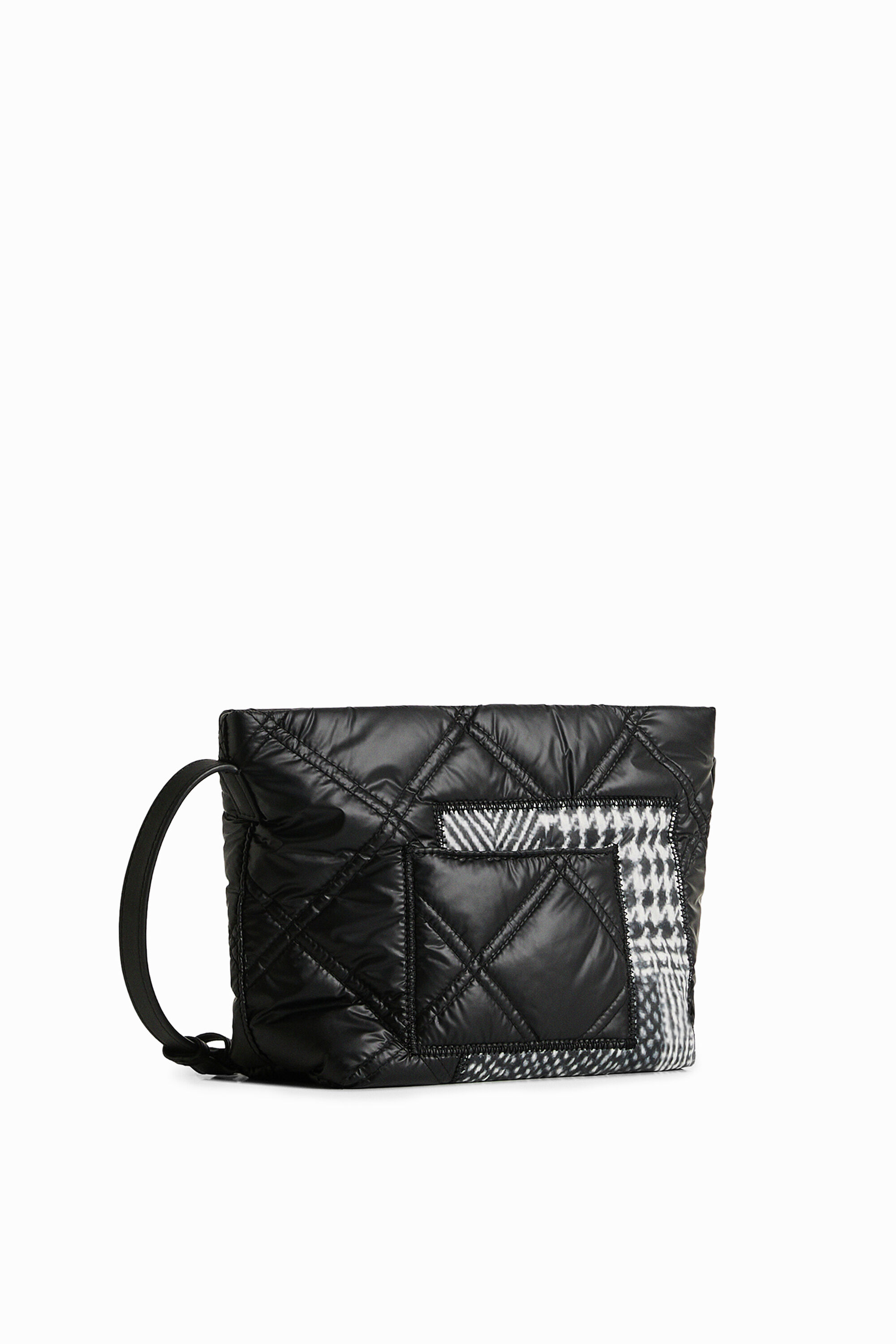 Bolsa transversal pequena com estampa pied-de-poule