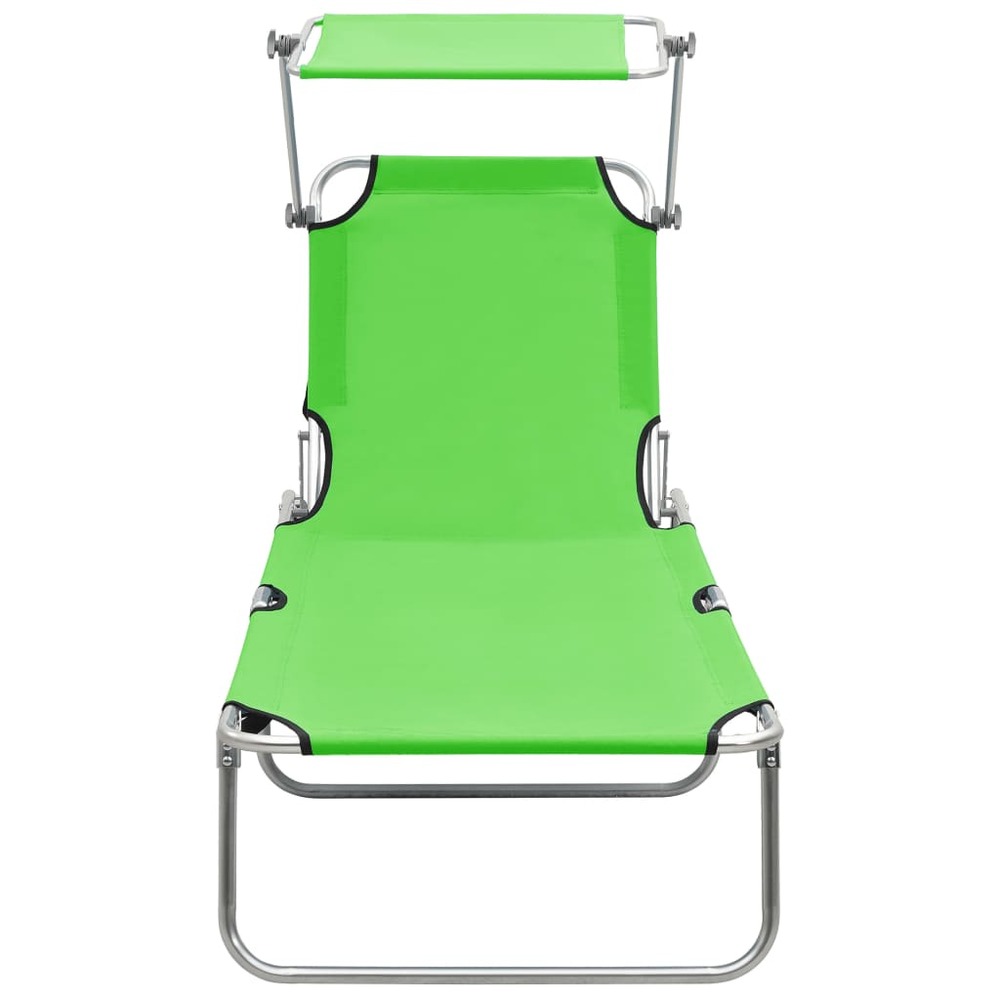 Transat chaise longue bain de soleil lit de jardin terrasse meuble d'extérieur pliable avec auvent acier vert pomme 02_001281