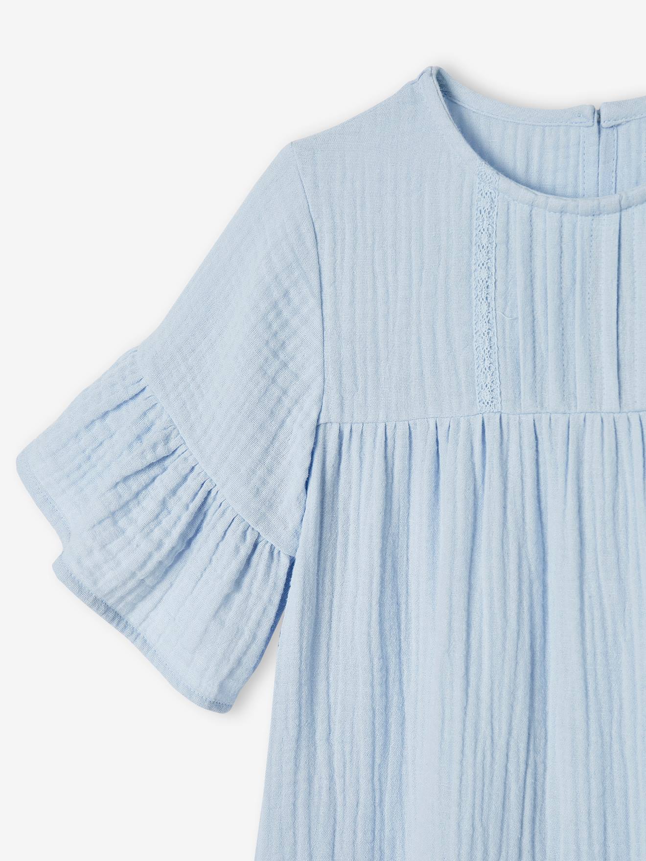Vestido rosa framboesa em chiffon de algodão para meninas