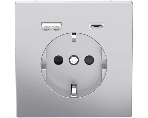 Merten MEG2367-6036 Stopcontact met USB Type A + C Oplader D-Life Roestvrij Staal