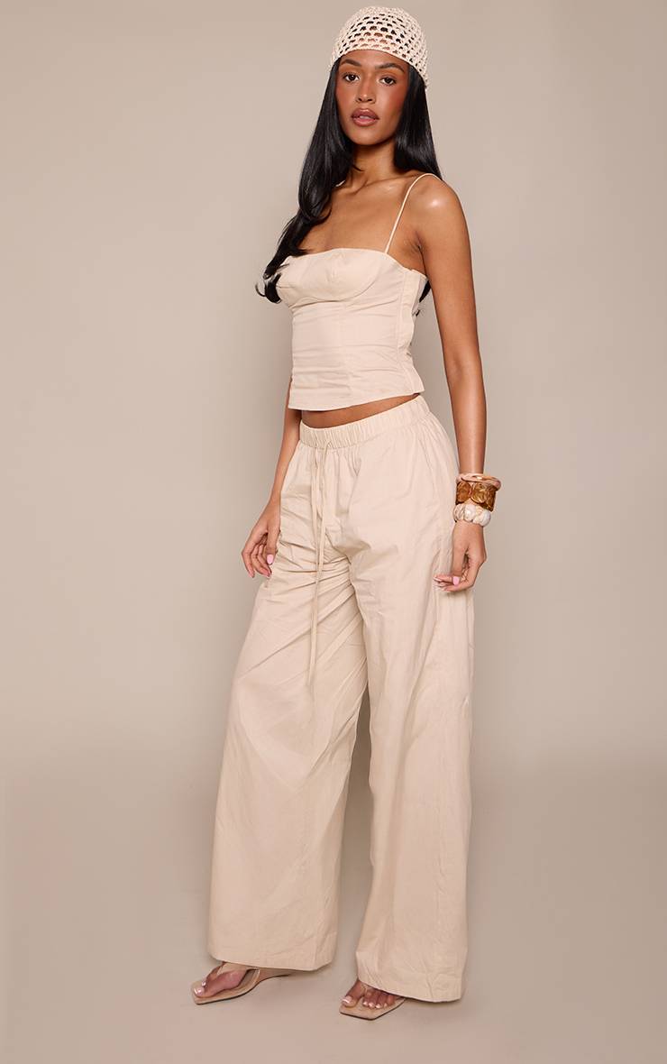 Sable Ensemble Pantalon Large Tissé À Cordon De Serrage Pour Grande Taille