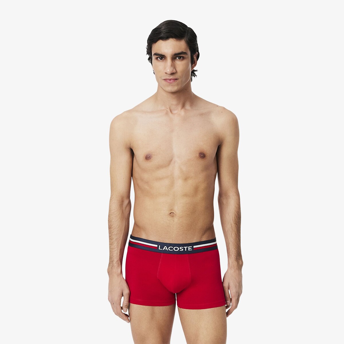LACOSTE<br>Conjunto de 3 cuecas boxer lisas, algodão elástico