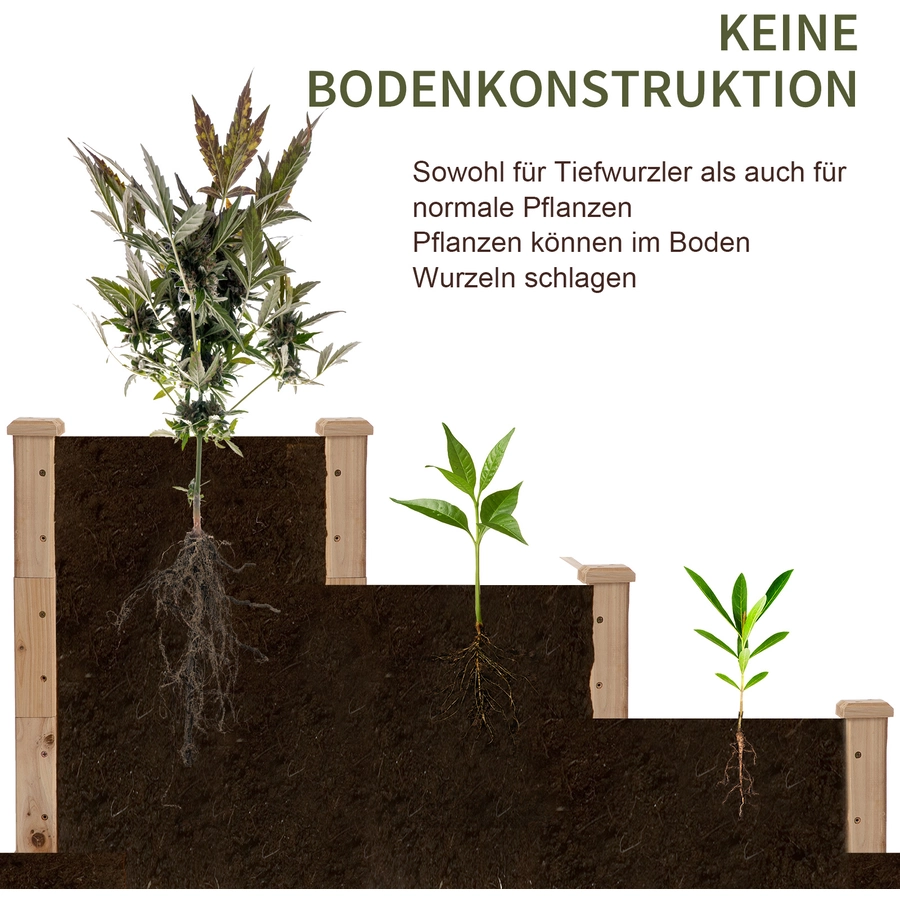 Outsunny Hochbeet mit stufenförmiges Design natur
