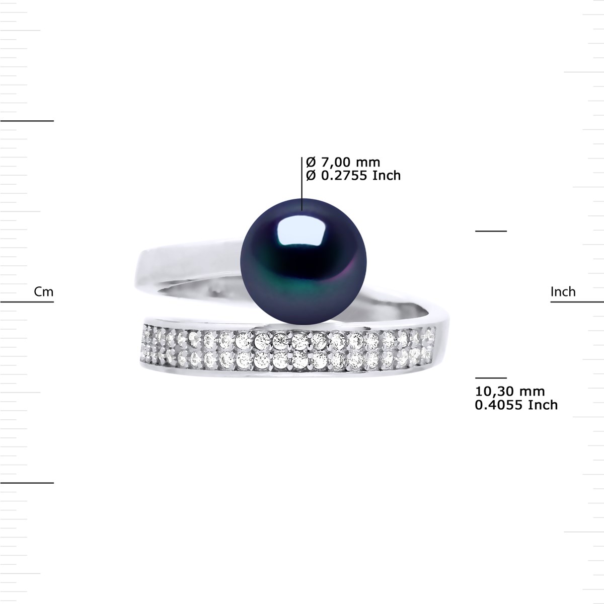 Bague Jonc Ajustable Perle d'Eau Douce Ronde 7-8 mm Noire Joaillerie Argent 925