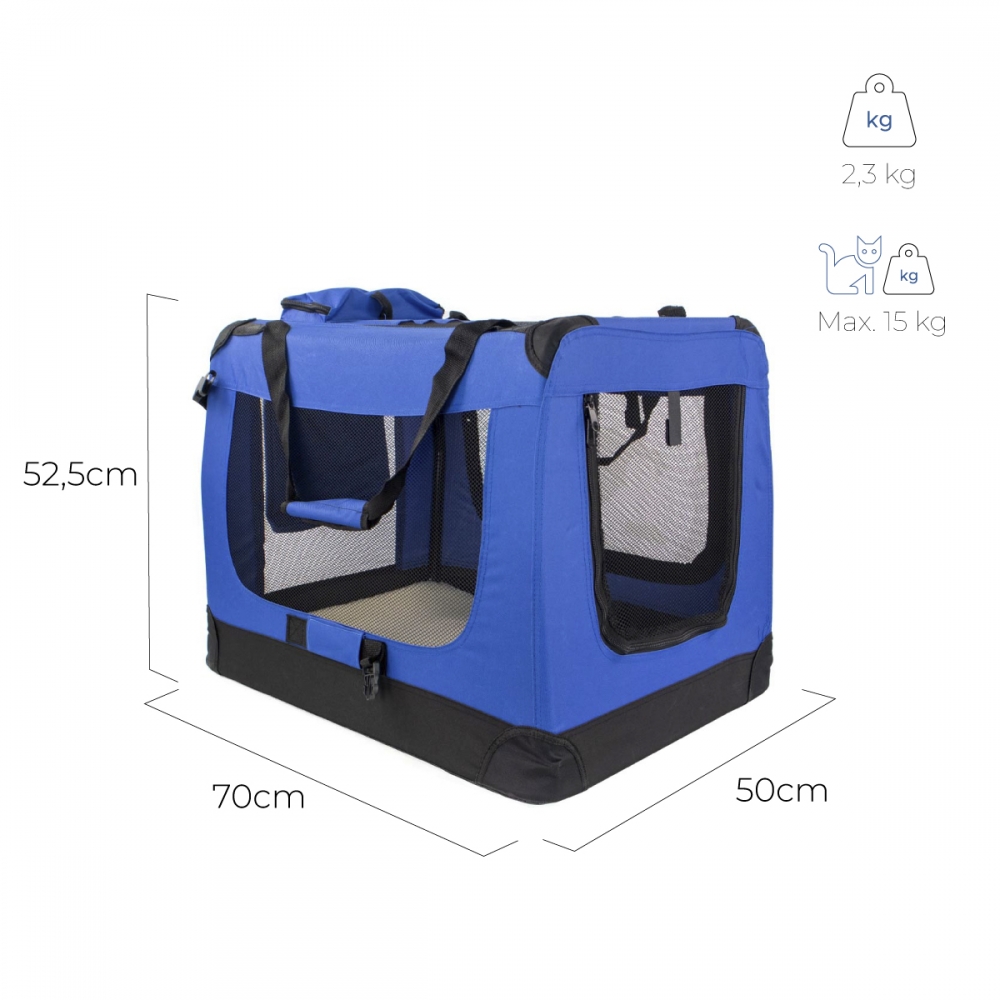 Transportadora para animais de estimação | 57 cm x 38 cm x 44 cm | Dobrável | Tamanho M | Suporta até 10 kg | Azul | Balú | Mobiclinic