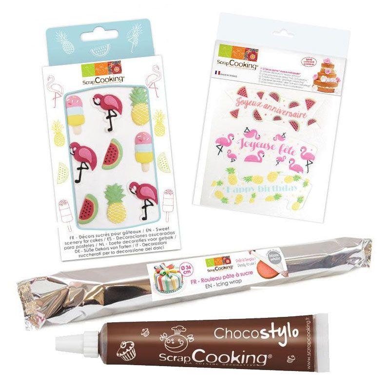 Kit anniversaire Tropical décors sucrés, décors azyme et pâte à sucre