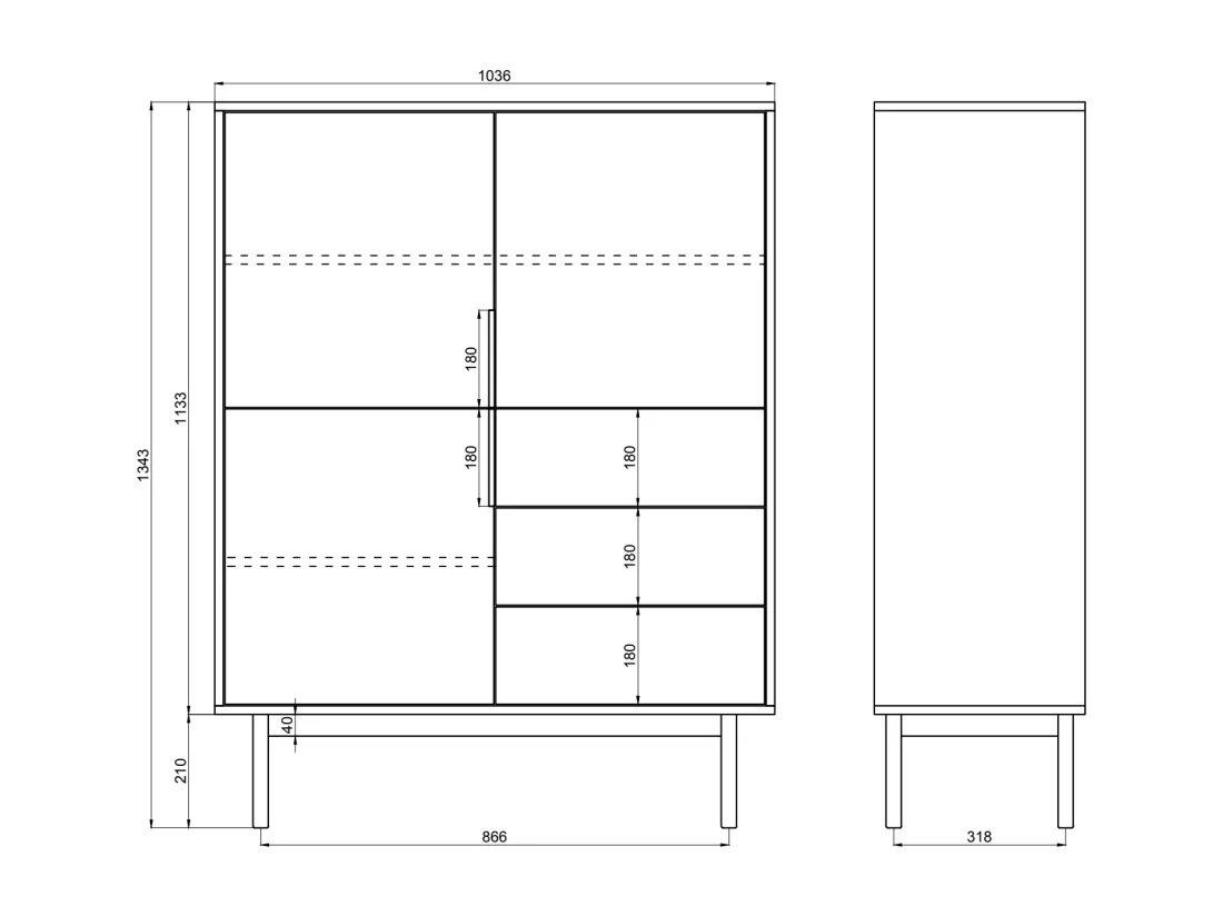 Buffet haut à trois portes - 104 cm - avec trois tiroirs - taupe (gris-beige) - VIVIARO