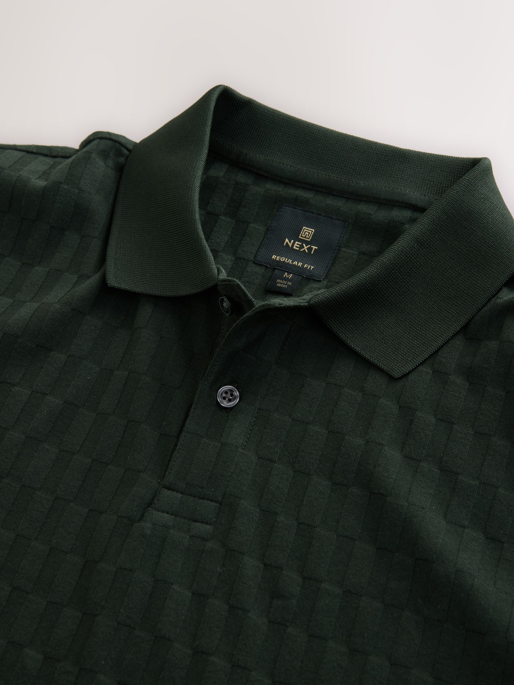 Olijfgroen - Normale Pasvorm - Net jacquard poloshirt