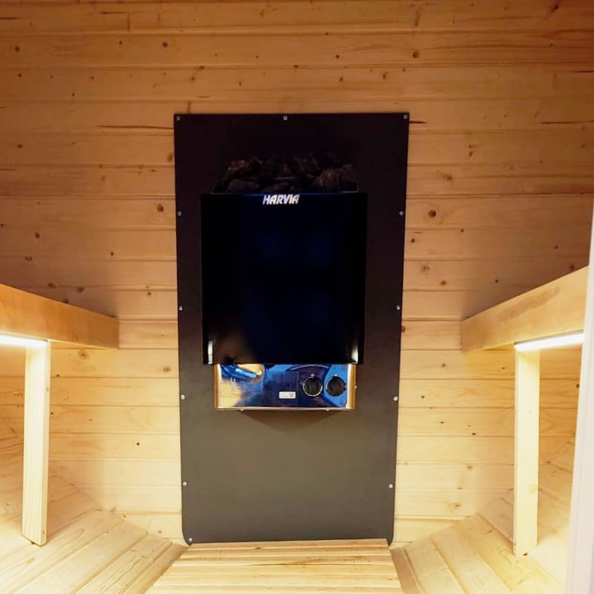 Gartensauna Fasssauna aus Holz für 4 Personen, Rund | Mit LED-Beleuchtung Außensauna für Garten & Terrasse (‎Dachfarbe: Braun, Weiß)