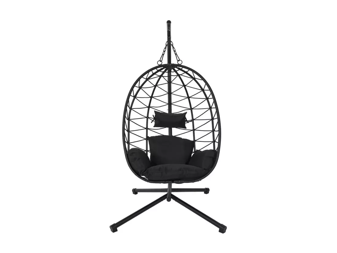 MALOA - Fauteuil Suspendu en Rotin Synthétique avec Pied Métal Noir