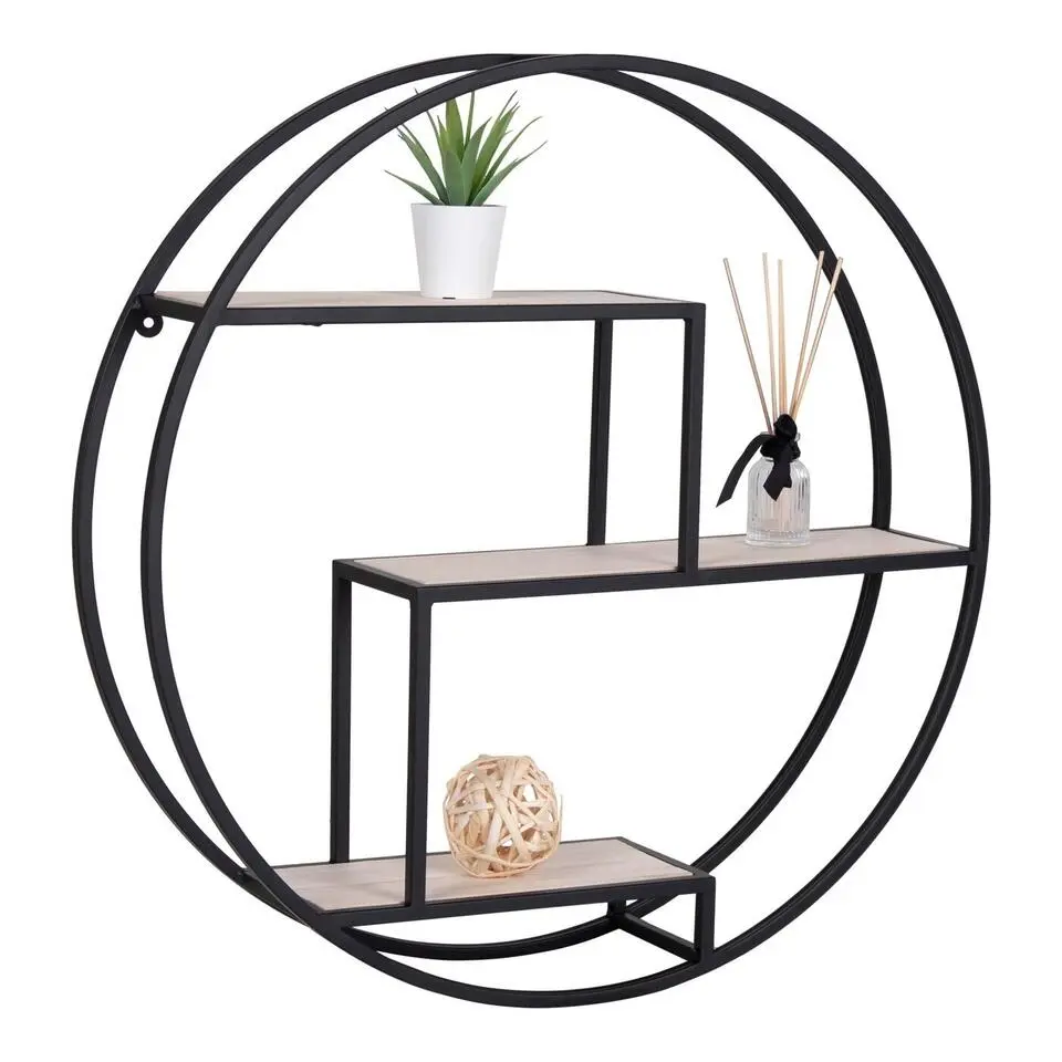 Wandplank Zwart Ø62cm - Metaal & Hout - Wandplank Rotterdam