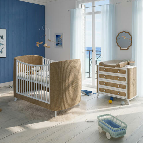 Chambre DUO Lit 70x140 + Commode COQUILLAGE Neige - THEO