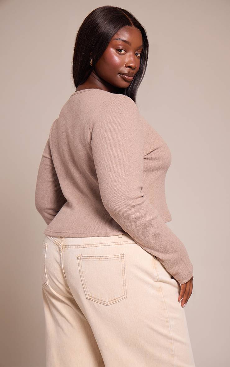 Avoine Haut Grande Taille Côtelé Toucher Doux Col Rond Manches Longues