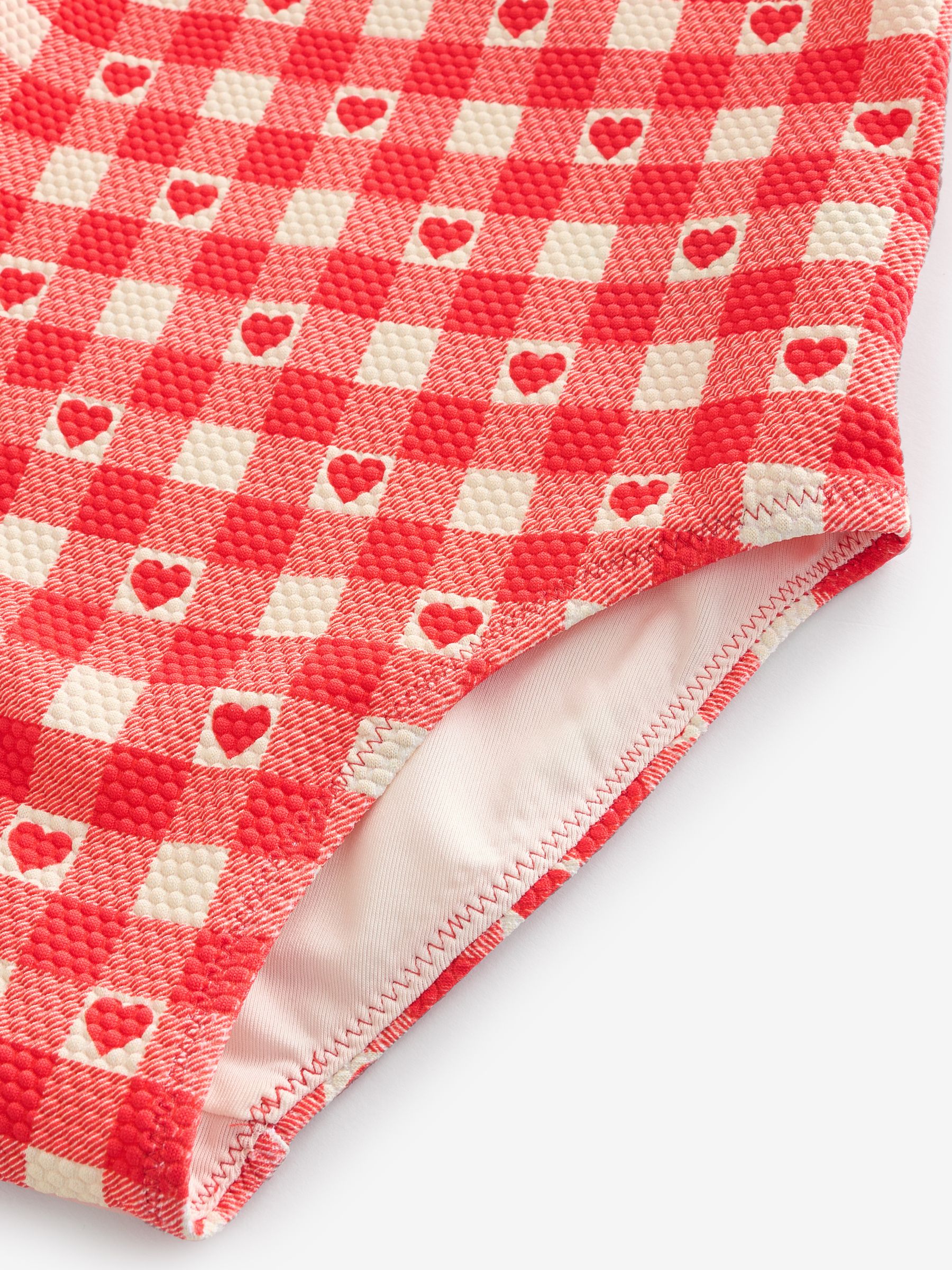 Rood geruit hart - Badpak met rucheschouders (3 mnd - 7 jr)