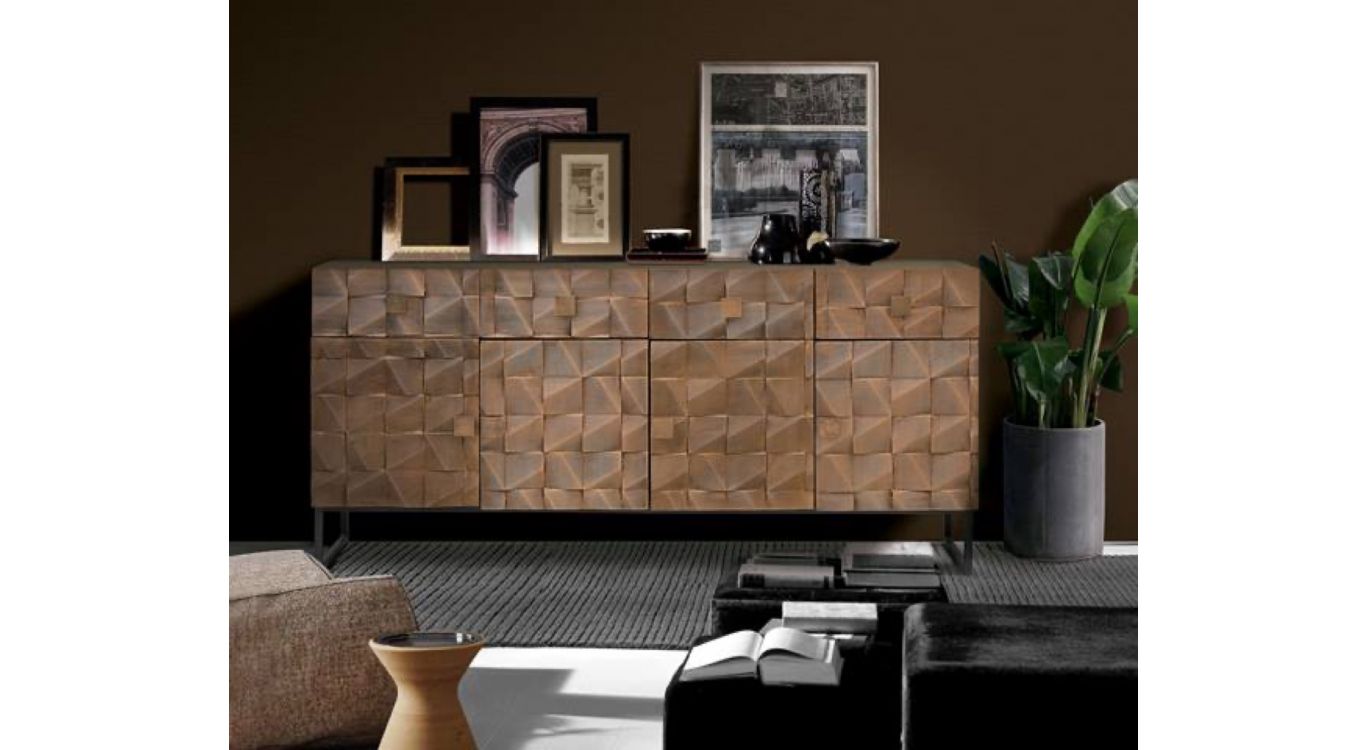 Bahut 4 tiroirs bois, bronze marron 170x42x80cm - bois-bronze