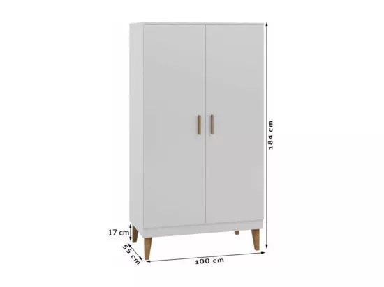 Armoire 2 Portes blanche et pieds en bois de chêne Blanka