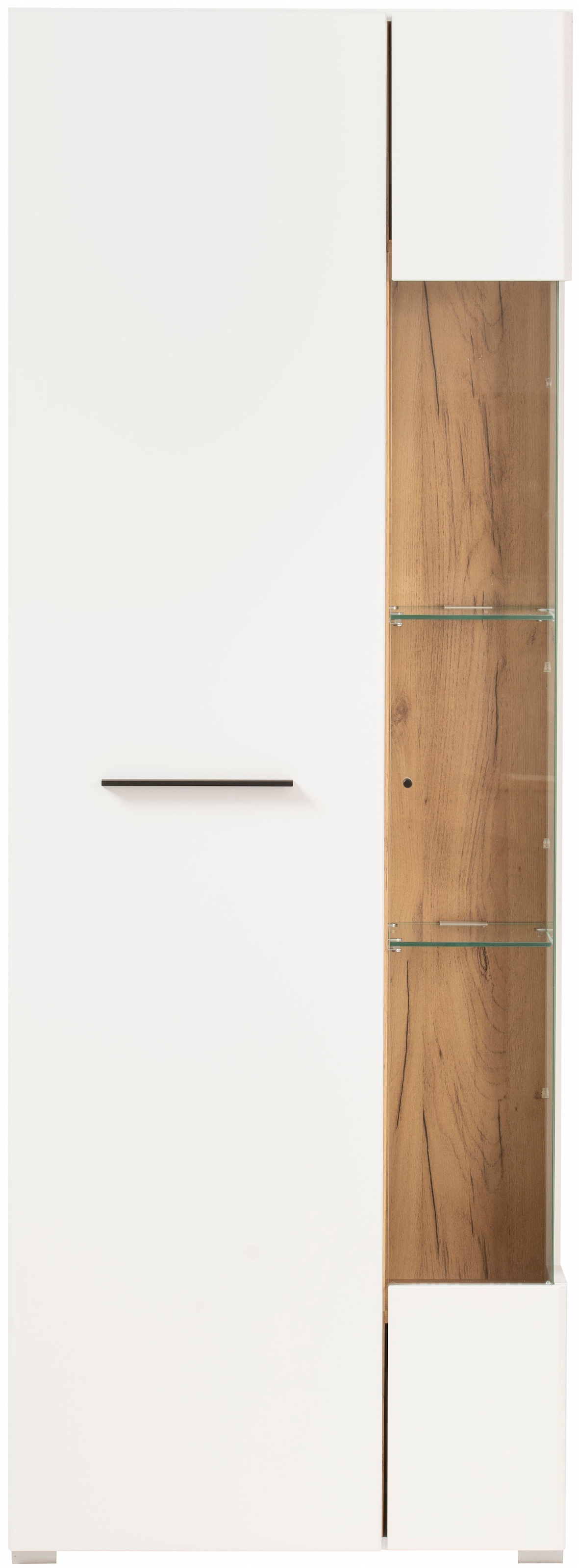 INOSIGN Vitrine »Salerno Hochschrank, Glasvitrine, Weiss mit Eiche Evoke Dekor, modern.« Metallgriffe, ausreichend Stauraum, vielseitig einsetzbar, 72 cm breit