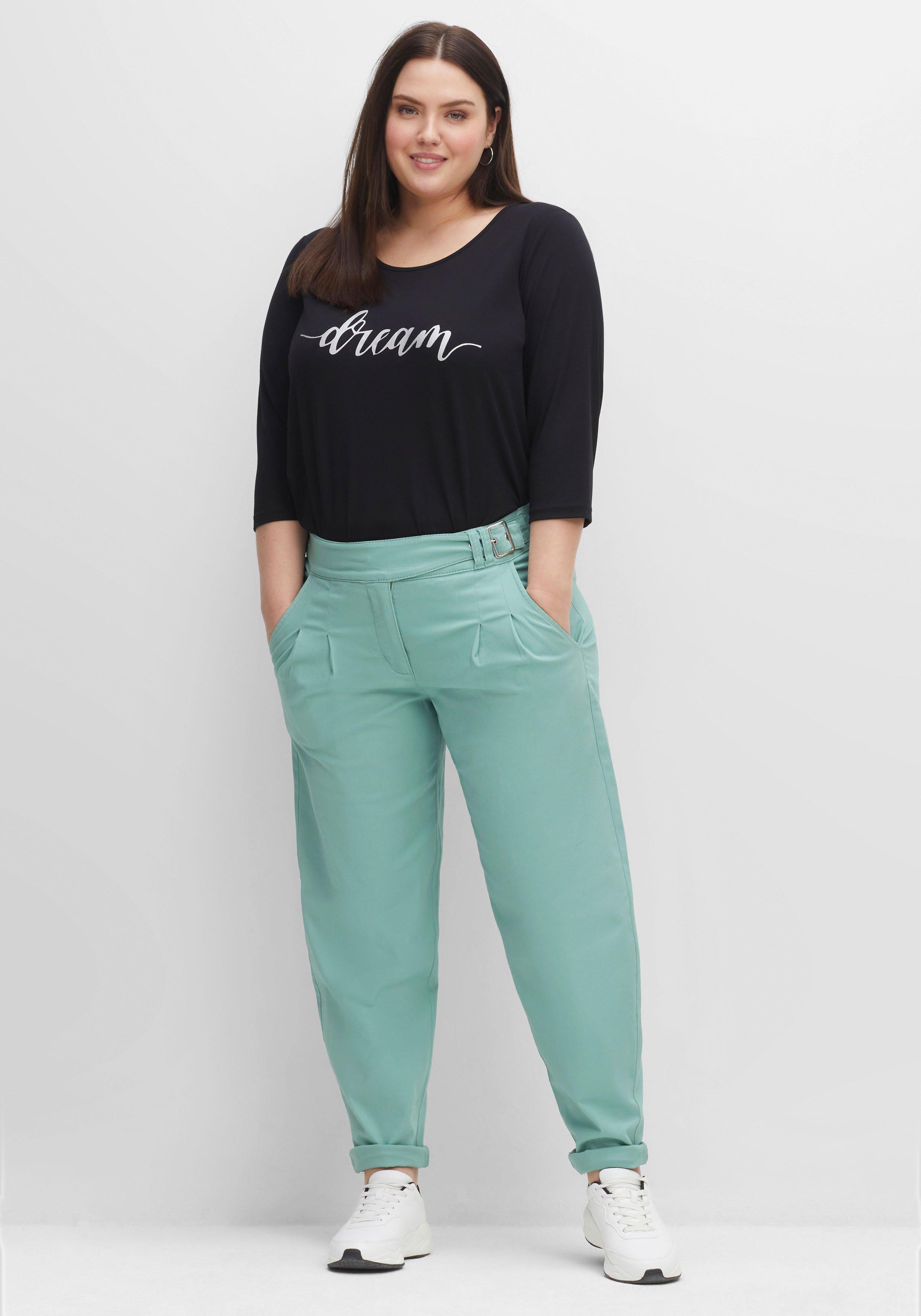 Twillhose OLIVIA mit Gürteldetail und Bundfalten