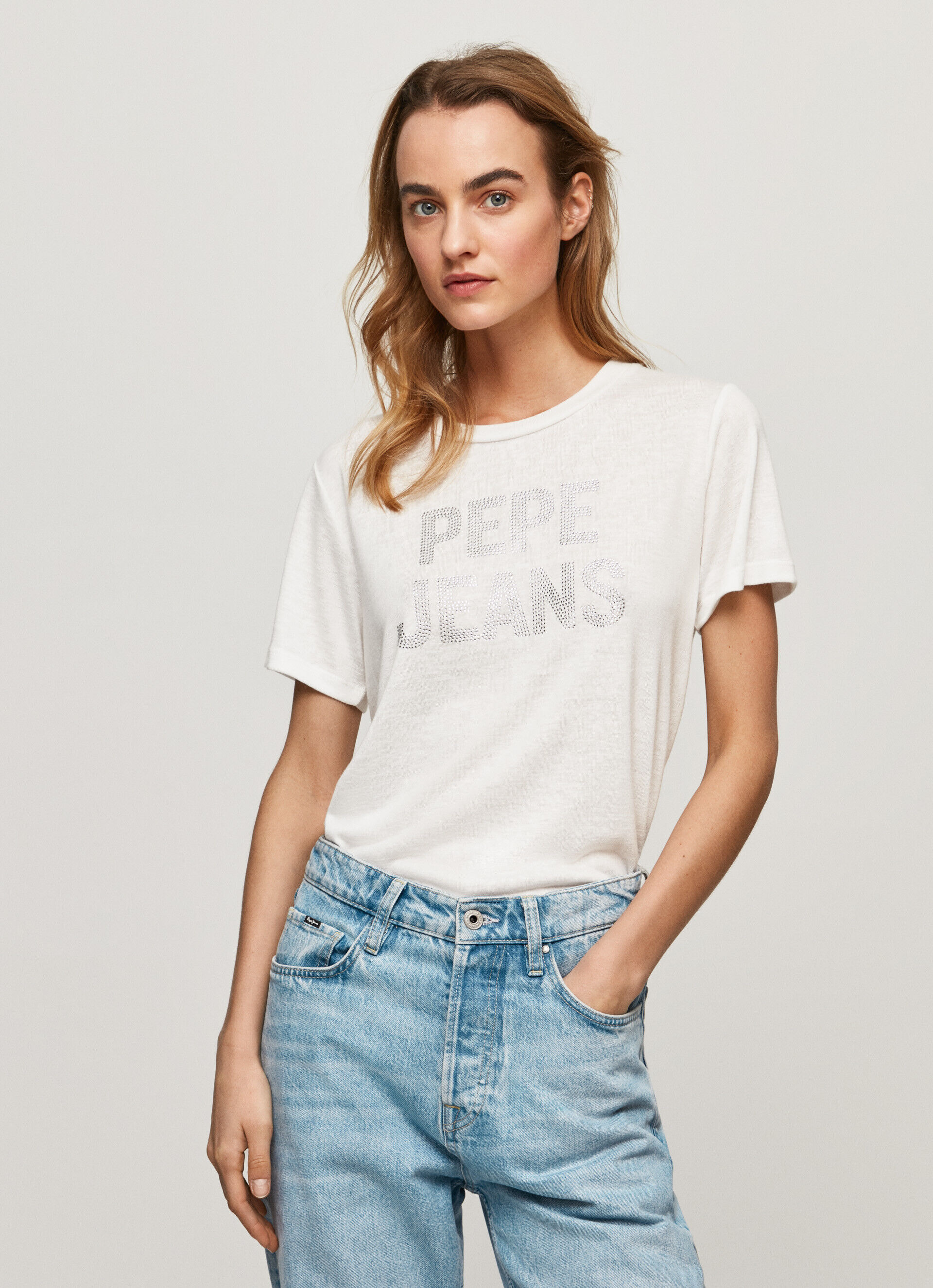 Camiseta Strass com logo estampado - branca