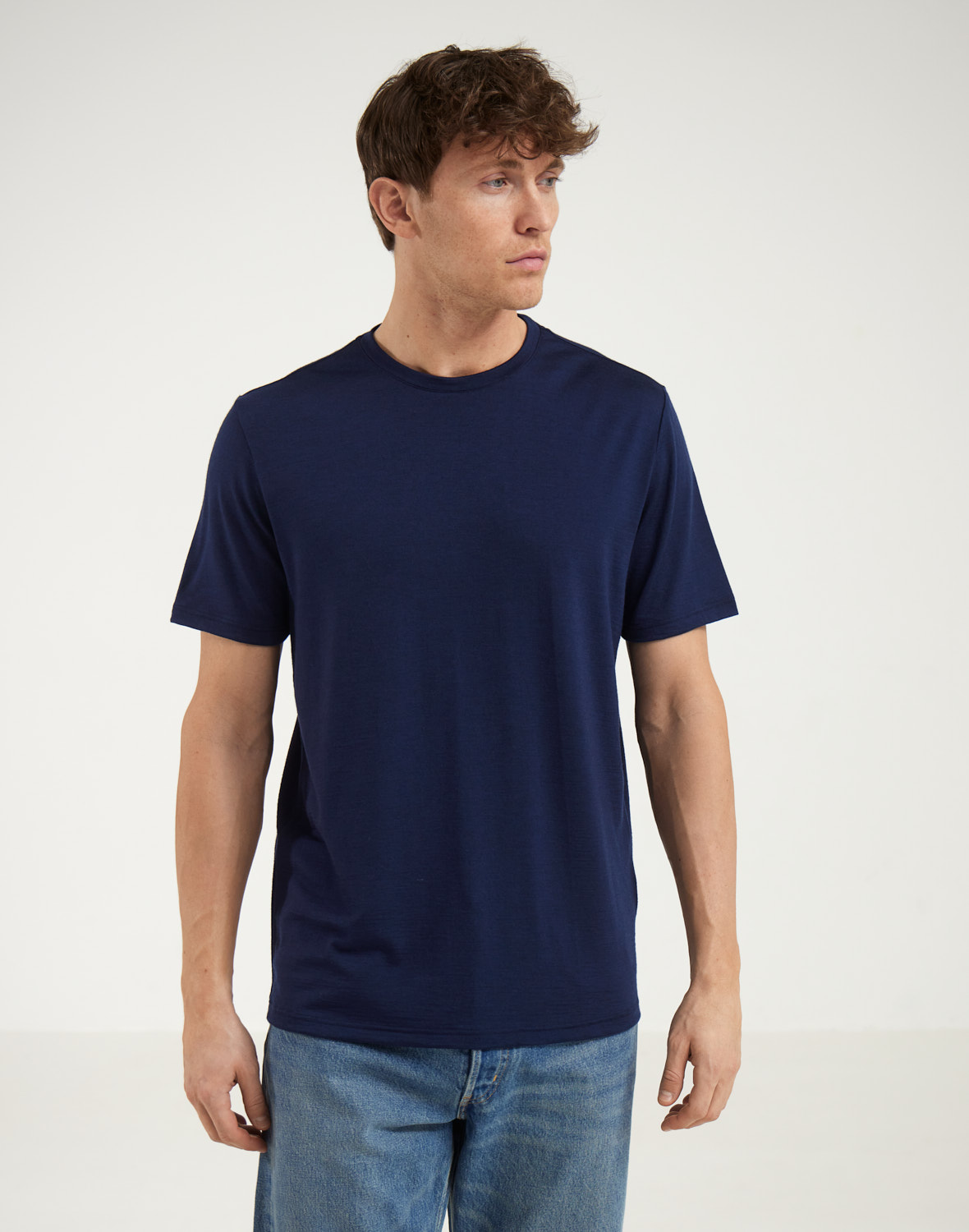T-shirt van merinowol voor heren in Azuurblauw