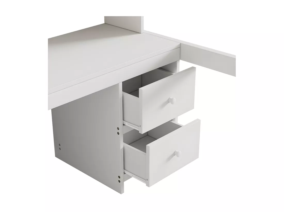 Lit mezzanine 90x200cm - avec bureau et 2 commodes - en pin massif et MDF - Blanc
