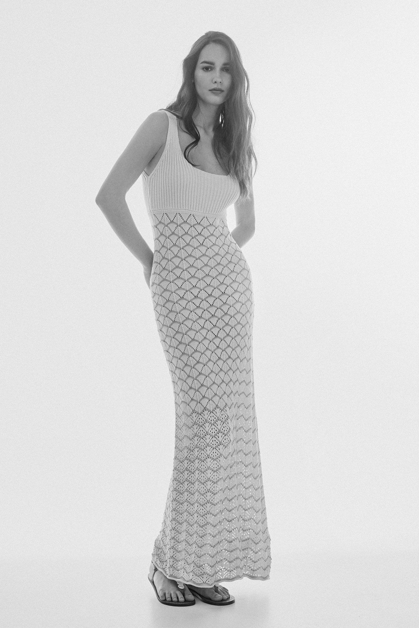 Vestido de malha ondulada - Marfim