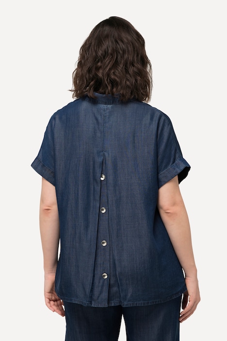 Lyocell-Bluse, Oversized, Hemdkragen, Halbarm
