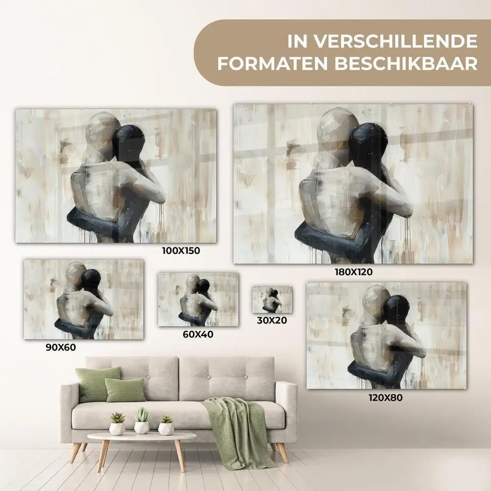 MuchoWow Glasschilderij 60x40cm Abstract Liefde Zwart wit