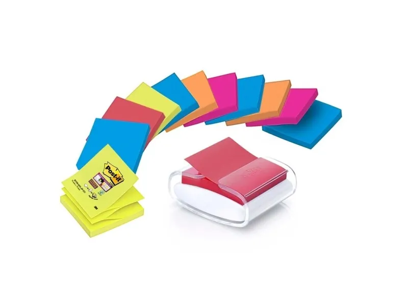 Post-it® Z-Notes PRO dispenser   12 Super Sticky Z-Notes blokke, 76 mm x 76 mm