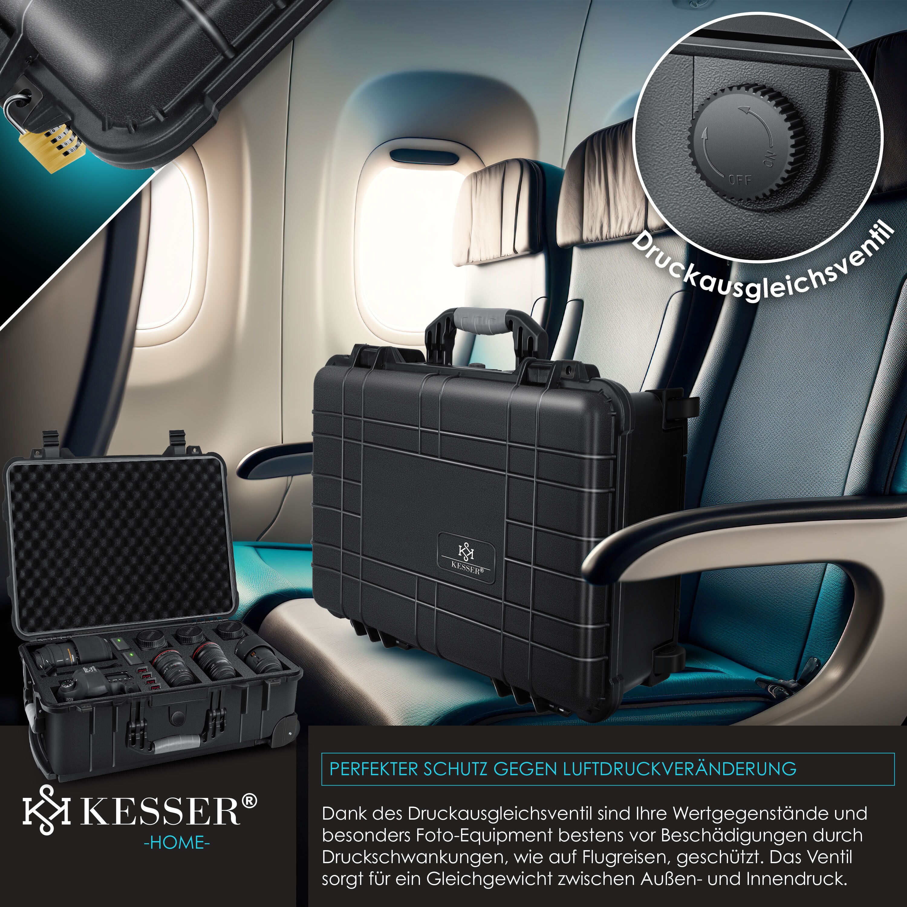 KESSER® Transportkoffer Fotokoffer Werkzeugkoffer mit Schaumstoff, Hartschalen-Kamerakoffer Universalkoffer mit Rollen Teleskopgriff, Wasserdicht Outdoor Trolley, Wetterfest, Stoßfest