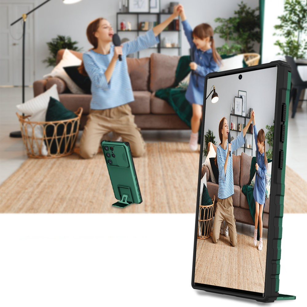 Samsung Galaxy S24 Ultra Hybrid Outdoor Hardcase Hülle mit Cam-Slider   Kickstand - Grün (Matt)