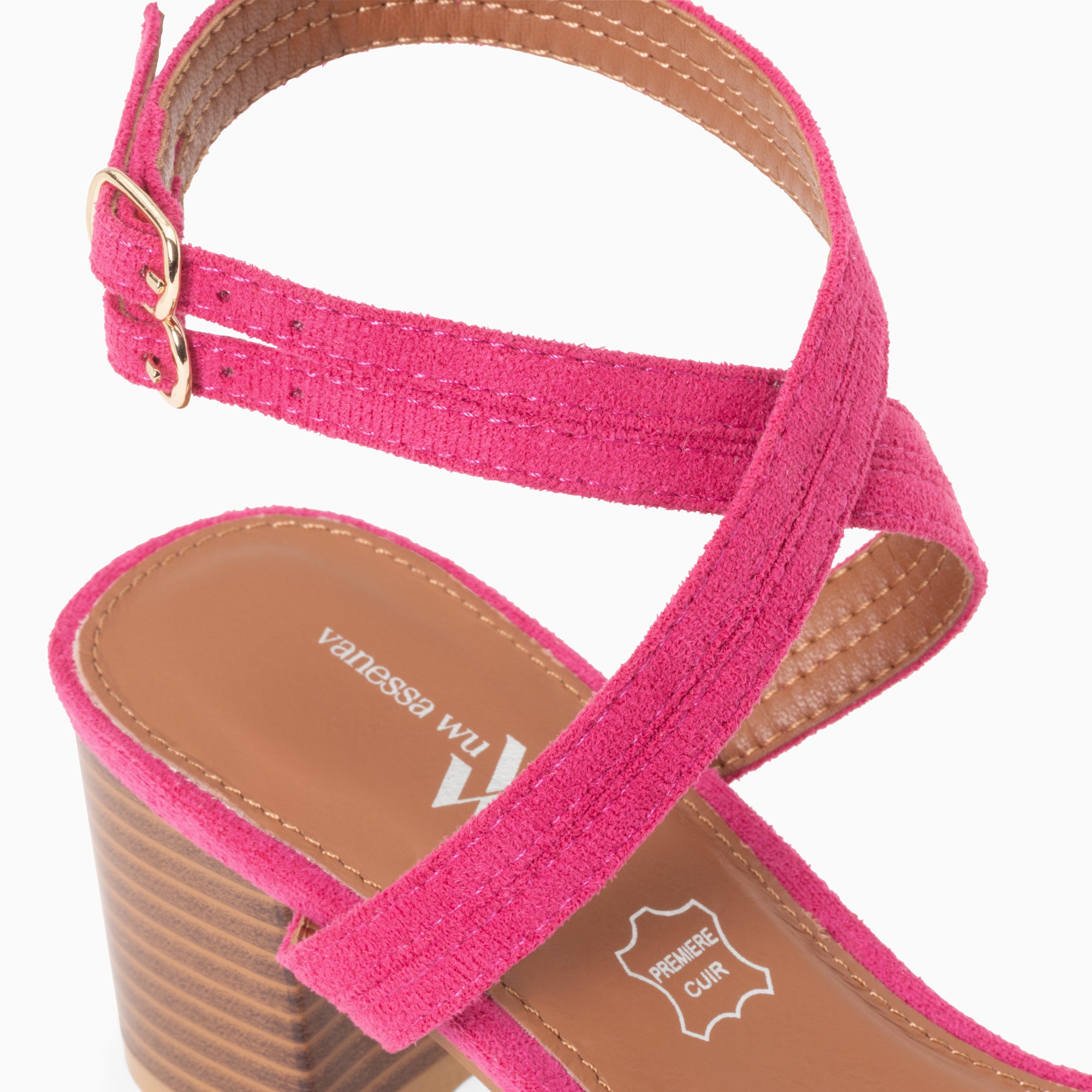 Sandales à talon, Compensées-Sandales à talon Bella fuchsia à doubles brides