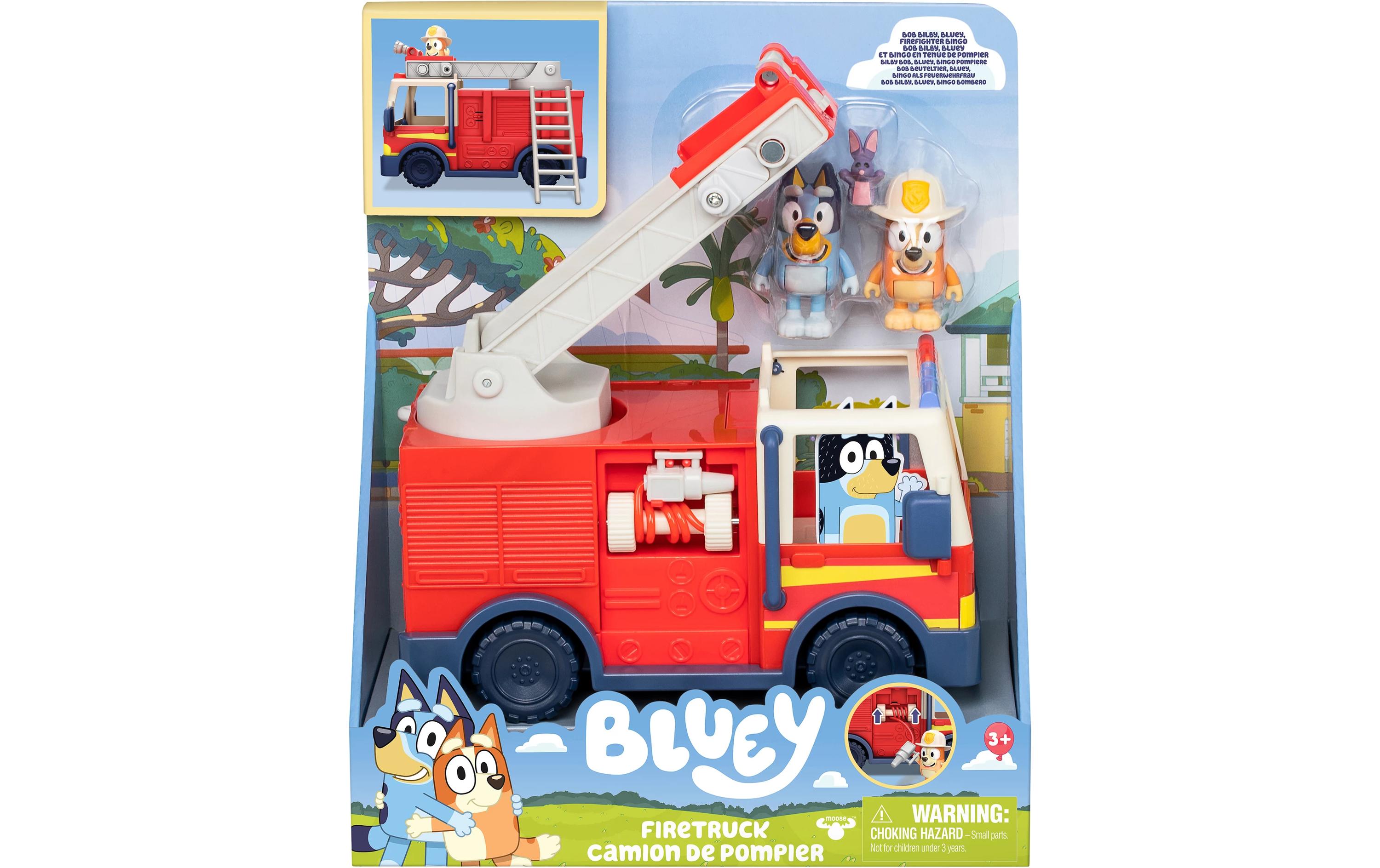 Figurenset Bluey Feuerwehrauto 3 FigurenSpielset mit Bingo, Bluey und Bob Bilby