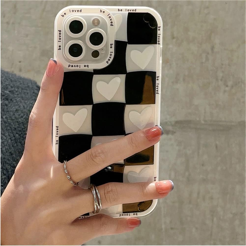 iPhone 13 Pro Gummi Case Hülle Kameraschutz im Schachbrettmuster - Schwarz / Weiss