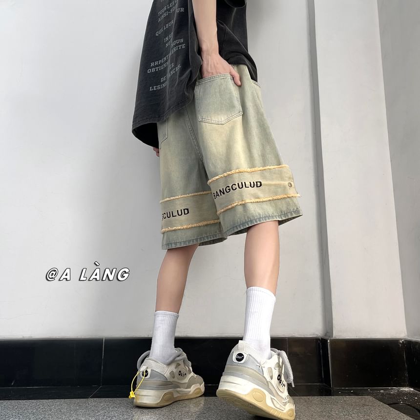 Breeson - Mid Rise Lettering Denim Shorts