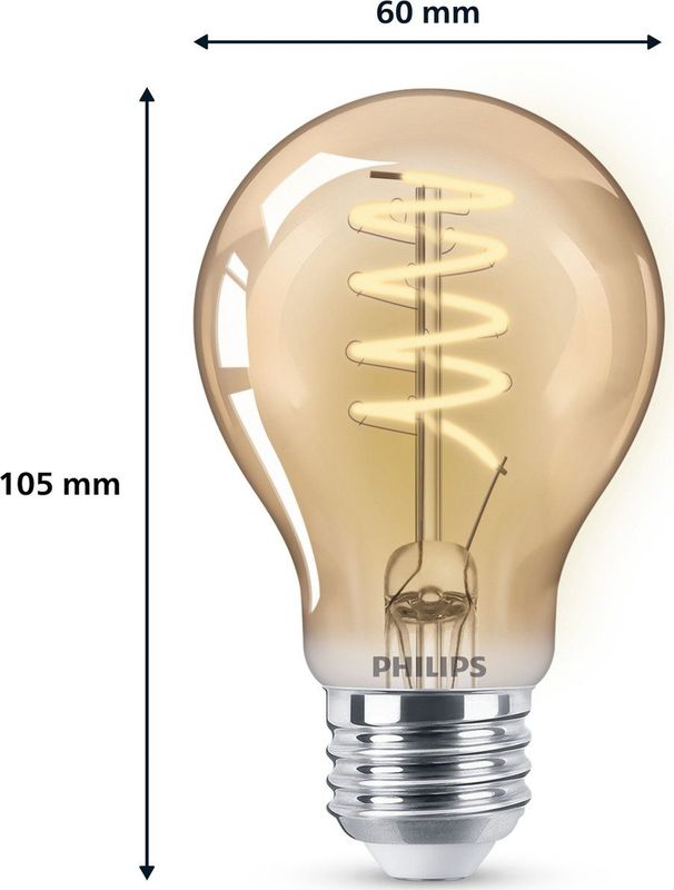 Philips - Vintage LED - Dimbare Lamp - Amberkleurig Glas - E27 Fitting - 60W - Extra Warmwit Licht 2200K