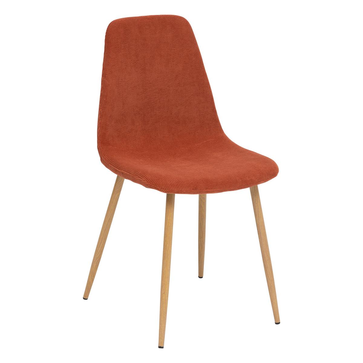 CHAISE ROKA VELOURS COTELE PIEDS IMITATION CHENE TERRACOTTA
