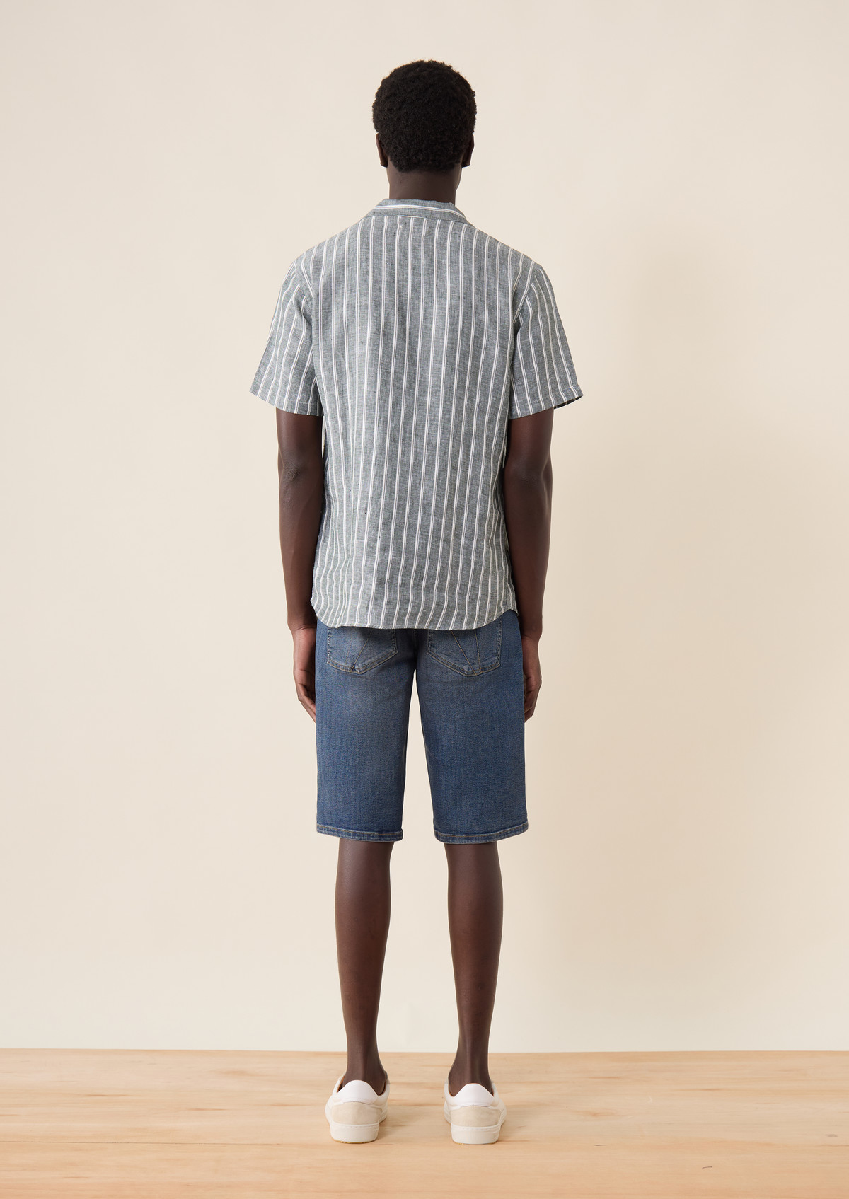 Bermuda en coton mélangé stretch uni bleu ardoise